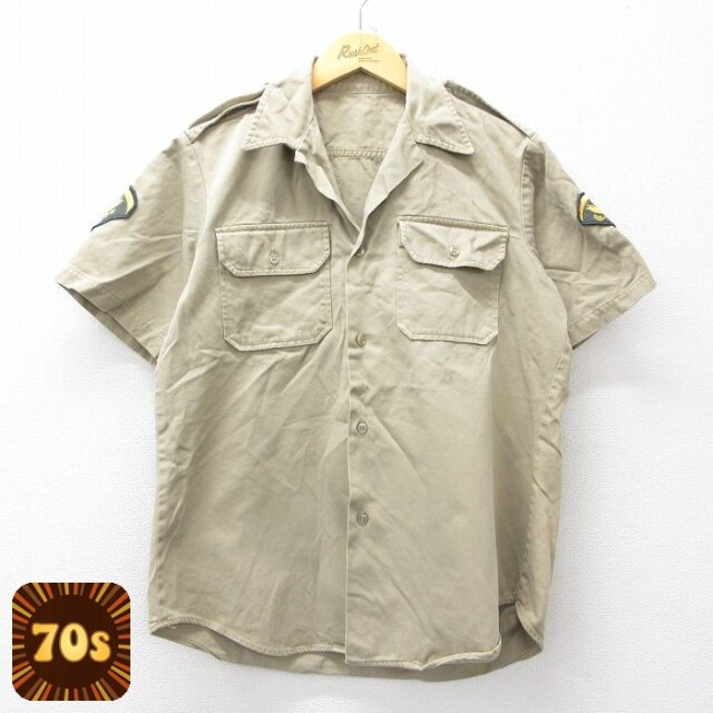 【20%OFF】70s 半袖シャツ オープンカラー ベージュ メンズM相当 | 古着