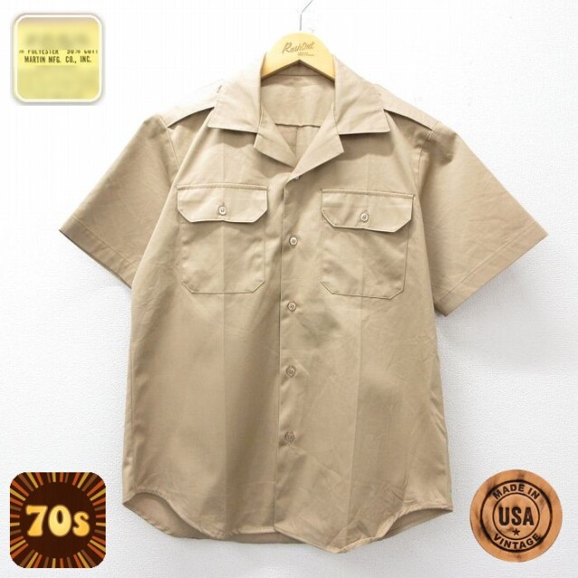 【20%OFF】70s 半袖開襟シャツ ベージュ メンズM相当 | 古着