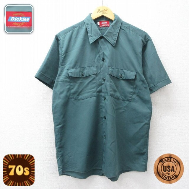 【20%OFF】ディッキーズ 70s 半袖ワークシャツ グリーン メンズL相当 | 古着