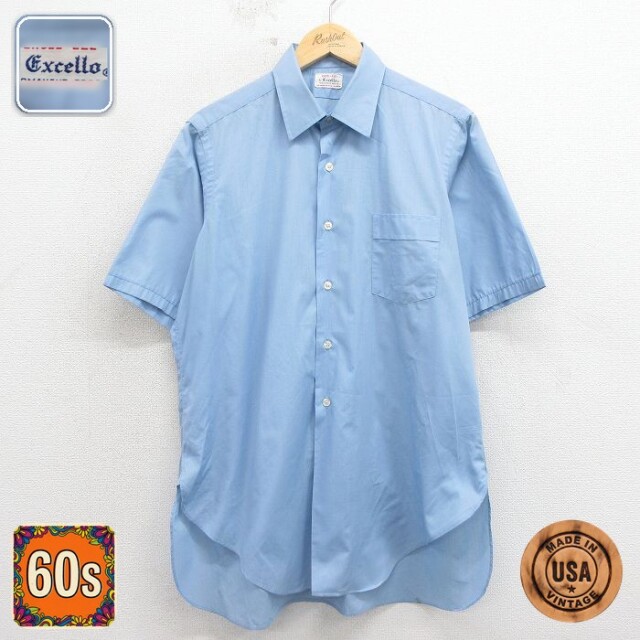 【20%OFF】60s 半袖シャツ マチ付き ライトブルー メンズXL相当 | 古着