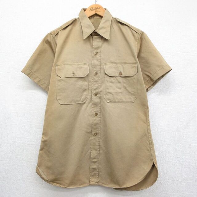 50s 半袖ミリタリーシャツ ベージュ メンズL相当 | 古着