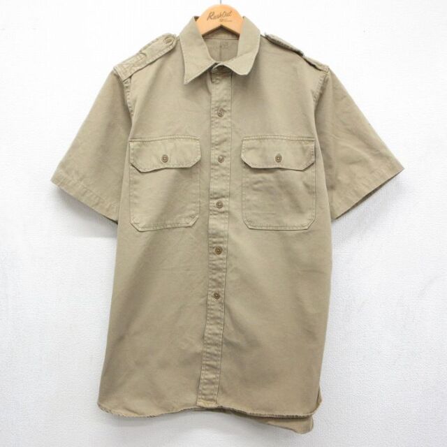 60s 半袖ミリタリーシャツ マチ付き ベージュ メンズL相当 | 古着