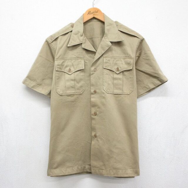 50s 半袖ミリタリーシャツ ベージュ メンズL相当 | 古着