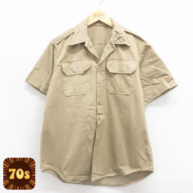 70s 半袖シャツ オープンカラー ベージュ メンズL相当 | 古着