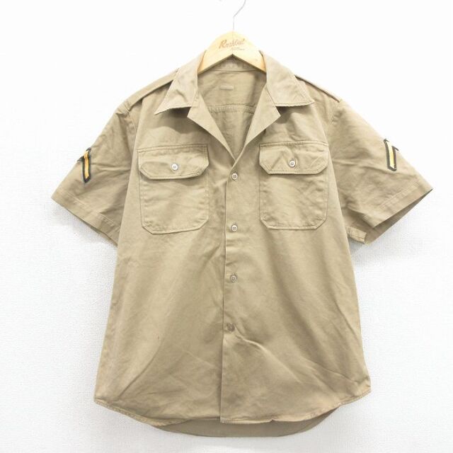 古着 開襟シャツ ベージュ 3 古着通販 L☆古着 半袖 ビンテージ ミリタリー シャツ メンズ 70年代