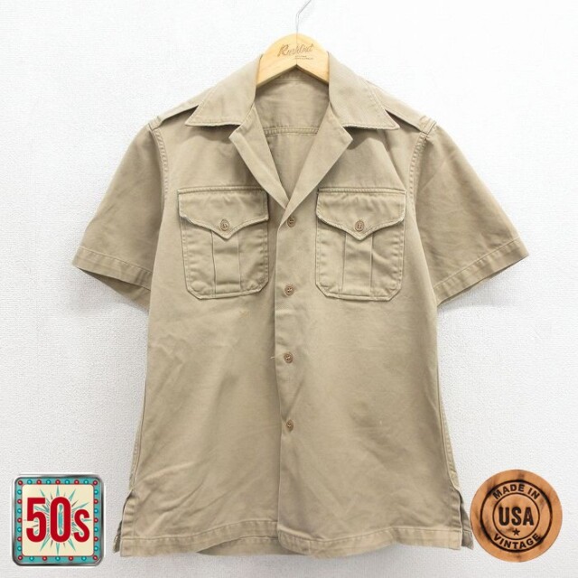 50s 半袖シャツ ミリタリー ベージュ メンズS相当 | 古着