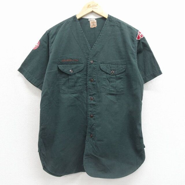 60s 半袖シャツ マチ付き グリーン メンズM相当 | 古着