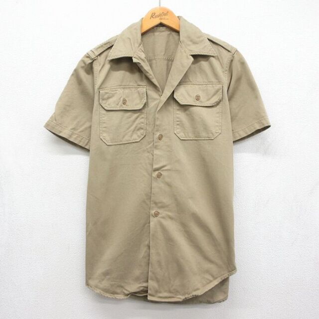 70s 半袖ミリタリーシャツ ベージュ メンズM相当 | 古着