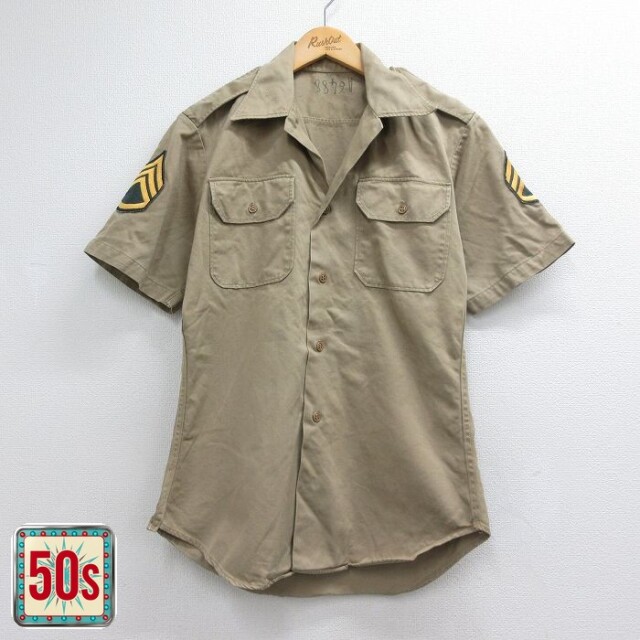 50s 半袖シャツ ミリタリー ベージュ メンズS相当 | 古着