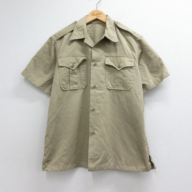 50s 半袖ミリタリーシャツ ベージュ メンズM相当 | 古着