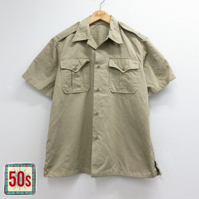 50s 半袖ミリタリーシャツ ベージュ メンズM相当 | 古着