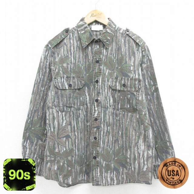 【50%OFF】リアルツリー 90s 長袖ハンティングシャツ グレー XL | 古着