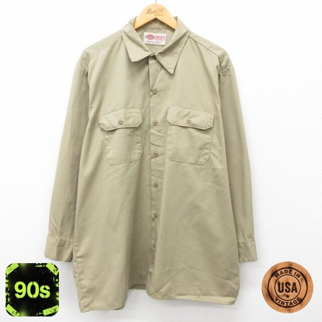 【50%OFF】ディッキーズ 90s 長袖ワークシャツ カーキ XL | 古着