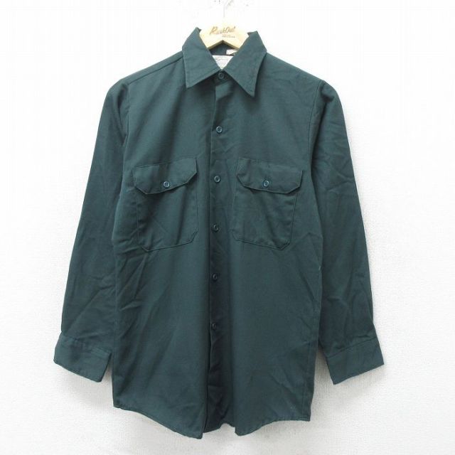 古着通販 M☆古着 長袖 ワーク シャツ メンズ 80年代 80s USA製 濃緑