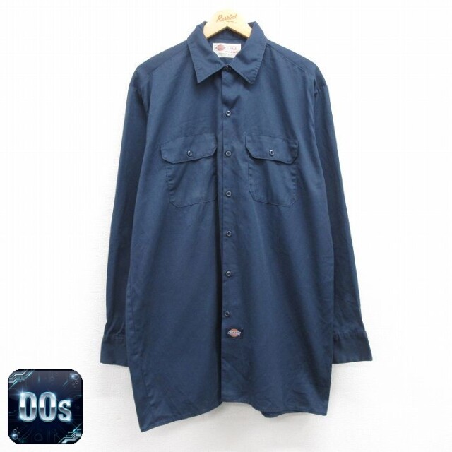 【50%OFF】ディッキーズ 00s 長袖ワークシャツ ネイビー XL | 古着