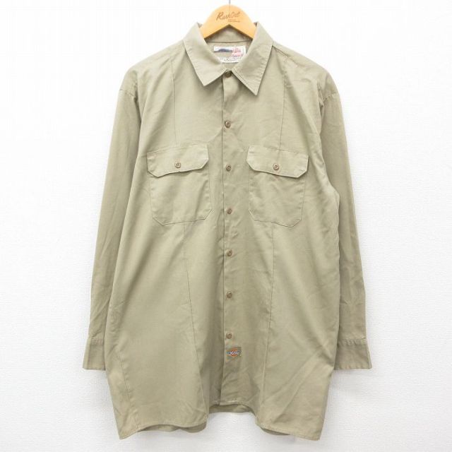 【50%OFF】ディッキーズ 00s 長袖ワークシャツ カーキ XL | 古着