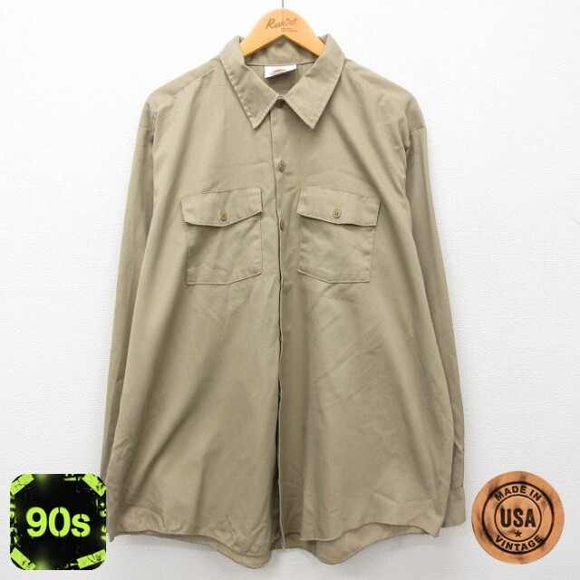 【50%OFF】ディッキーズ 90s 長袖シャツ ベージュ メンズXL相当 | 古着