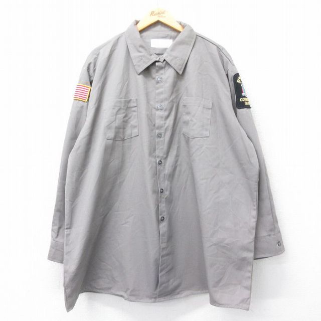 XL★古着 長袖 ワーク シャツ メンズ ニューヨーク 星条旗 大きいサイズ ロング丈 グレー 24dec10 中古 トップス