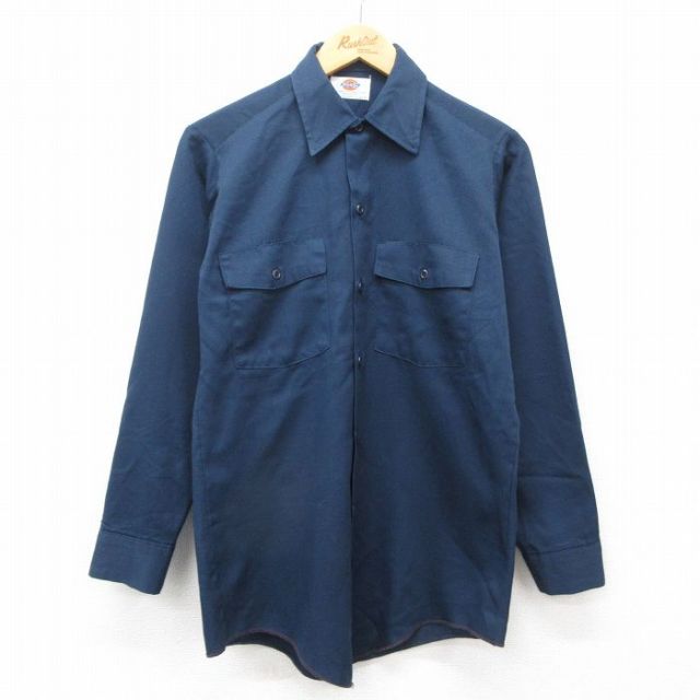 【50%OFF】S★古着 ディッキーズ Dickies 長袖 ワーク シャツ メンズ 90年代 90s USA製 紺 ネイビー 25jan16 中古 トップス