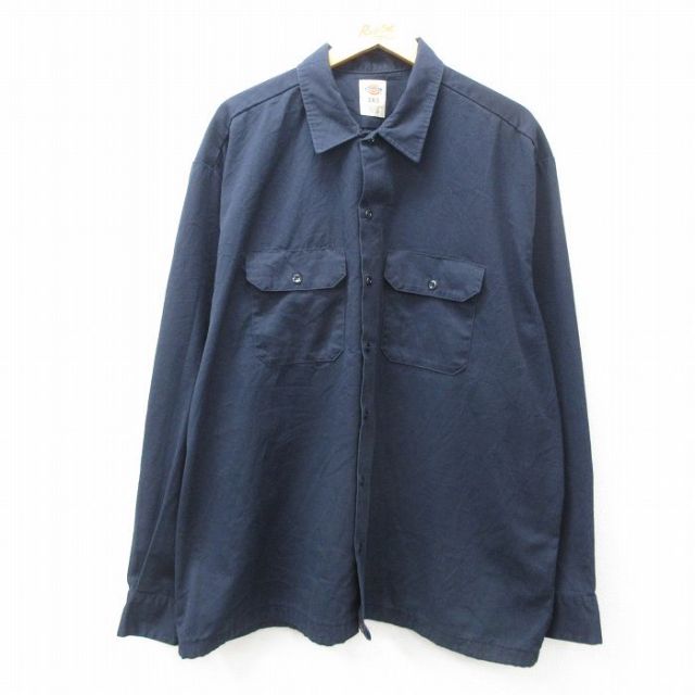 ディッキーズ 長袖ワークシャツ ネイビー XL | 古着