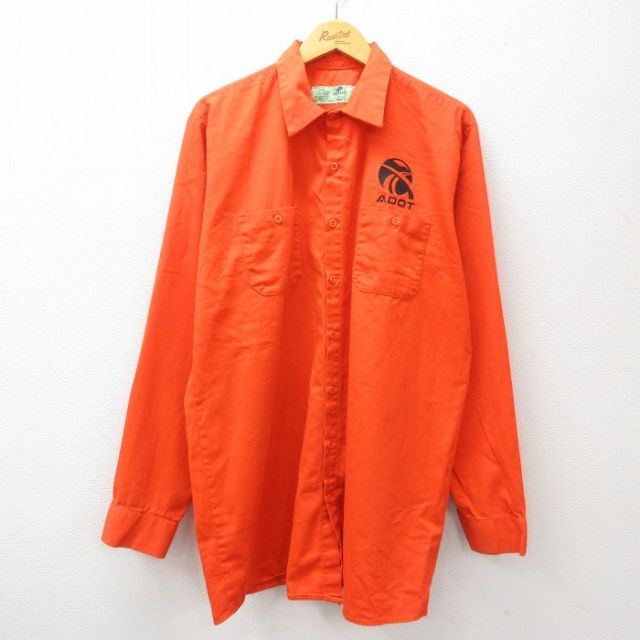 【20%OFF】XL★古着 レッドキャップ 長袖 ワーク シャツ メンズ ADOT 大きいサイズ ロング丈 コットン オレンジ 25jan23 中古 トップス