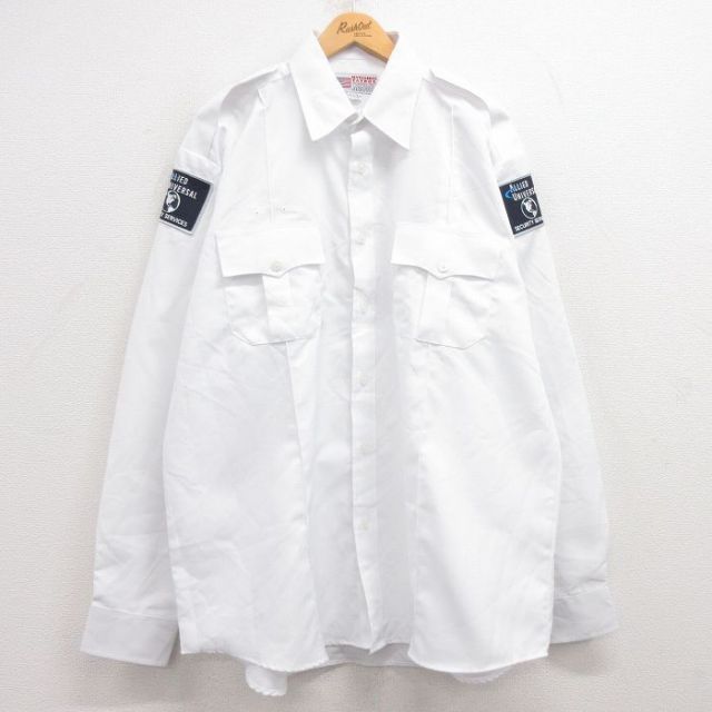 【50%OFF】XL★古着 長袖 ワーク シャツ メンズ セキュリティサービス 大きいサイズ ロング丈 白 ホワイト 25feb07 中古 トップス