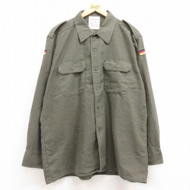 XL★古着 長袖 ミリタリー シャツ メンズ 90年代 90s ドイツ軍 緑系 グリーン 25feb07 中古 トップス