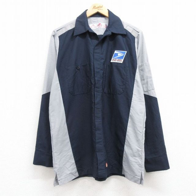 L★古着 レッドキャップ 長袖 ワーク シャツ メンズ 郵便局 リップストップ リフレクター 開襟 オープンカラー グレー他 【spe】 25feb07 中古 トップス