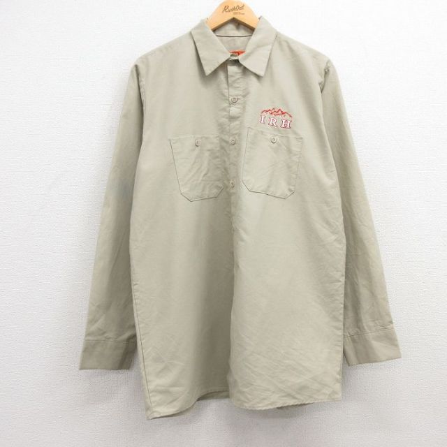 XL★古着 レッドキャップ 長袖 ワーク シャツ メンズ IRH ロング丈 ベージュ カーキ 25feb07 中古 トップス