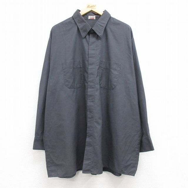 【50%OFF】XL★古着 長袖 ワーク シャツ メンズ 大きいサイズ ロング丈 濃グレー 25feb25 中古 トップス