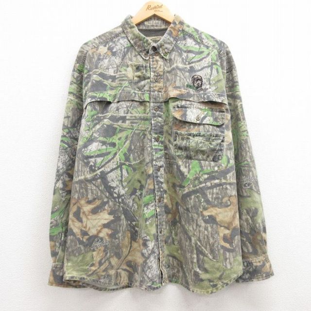 【50%OFF】XL★古着 長袖 ハンティング シャツ メンズ 00年代 00s モッシーオーク 大きいサイズ ボタンダウン 茶他 ブラウン 迷彩 25feb25 中古 トップス