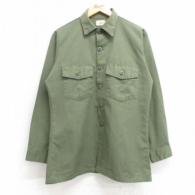 M★古着 長袖 ミリタリー シャツ メンズ 80年代 80s アーミー ARMY ユーティリティ USA製 緑 グリーン 25feb25 中古 トップス