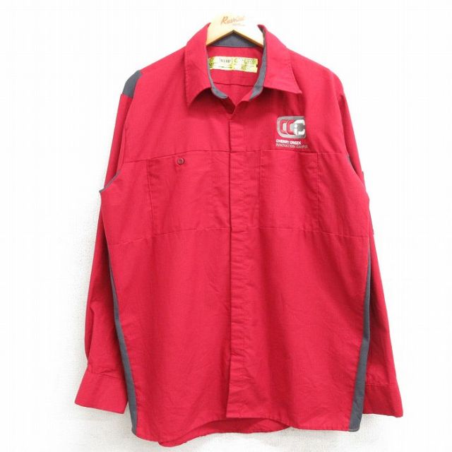 L★古着 レッドキャップ 長袖 ミリタリー シャツ メンズ CHERRY CREEK リップストップ 開襟 オープンカラー 赤他 レッド 25feb25 中古 トップス