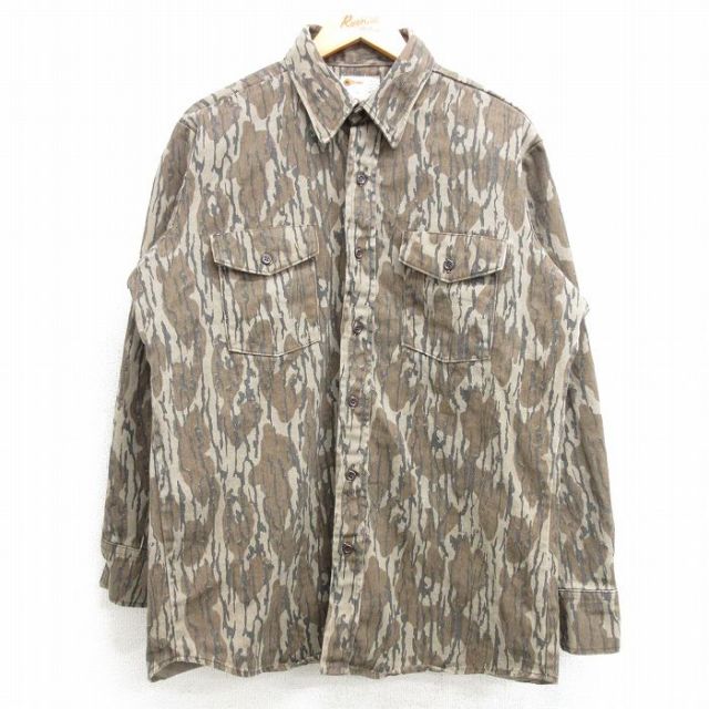 【50%OFF】L★古着 キー KEY 長袖 ハンティング シャツ メンズ 80年代 80s コットン USA製 グレー系他 迷彩 【spe】 25feb25 中古 トップス