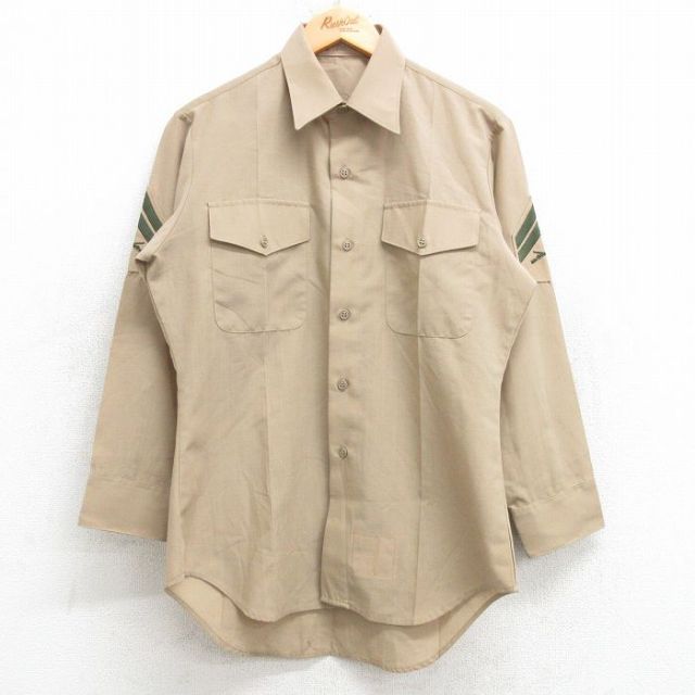 【20%OFF】M★古着 長袖 ミリタリー シャツ メンズ ベージュ系 カーキ 25feb25 中古 トップス