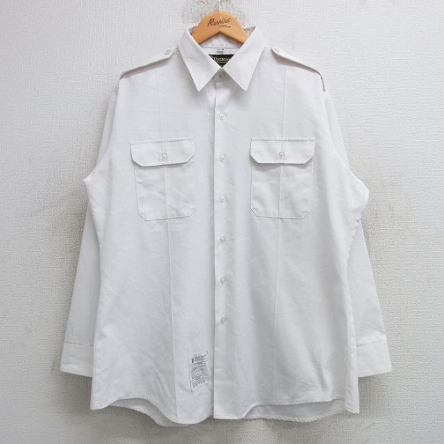 XL★古着 長袖 ミリタリー シャツ メンズ 90年代 90s ロング丈 USA製 白 ホワイト 25feb25 中古 トップス