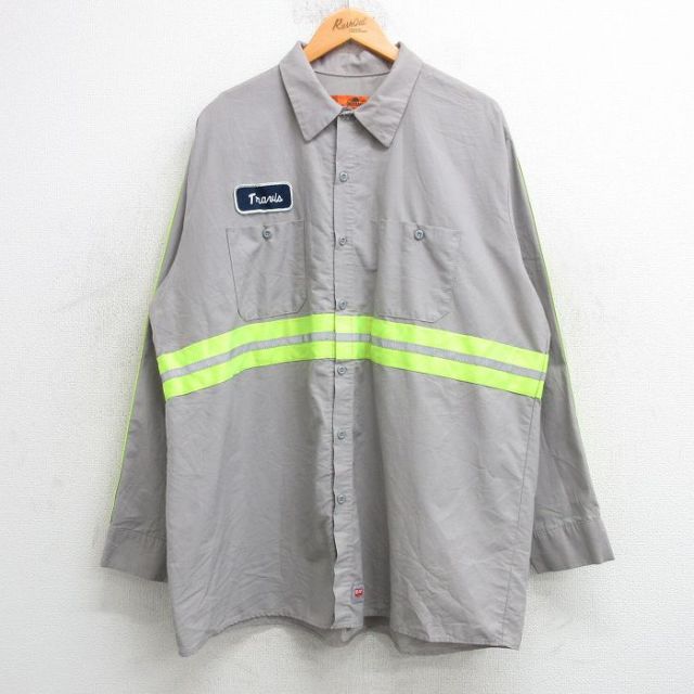 XL★古着 レッドキャップ 長袖 ワーク シャツ メンズ 00年代 00s リフレクター 大きいサイズ ロング丈 グレー他 25feb25 中古 トップス