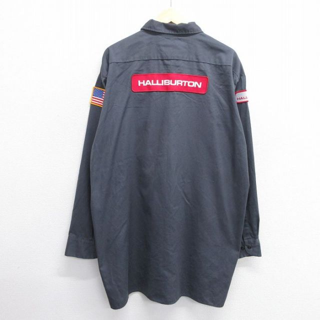 XL★古着 ディッキーズ Dickies 長袖 ワーク シャツ メンズ 00年代 00s HALLIBURTON 大きいサイズ ロング丈 濃グレー 25feb27 中古 トップス