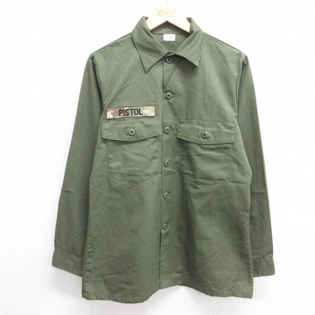 L★古着 長袖 ミリタリー シャツ メンズ 80年代 80s ユーティリティ USA製 緑 グリーン 25mar05 中古 トップス