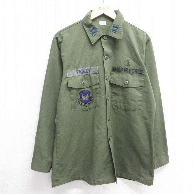 XL★古着 長袖 ミリタリー シャツ メンズ 80年代 80s USエアフォース ユーティリティ USA製 緑 グリーン 25mar05 中古 トップス