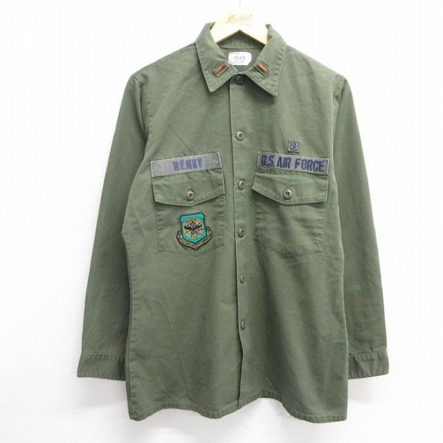 L★古着 長袖 ミリタリー シャツ メンズ 80年代 80s USエアフォース ユーティリティ USA製 緑 グリーン 25mar05 中古 トップス