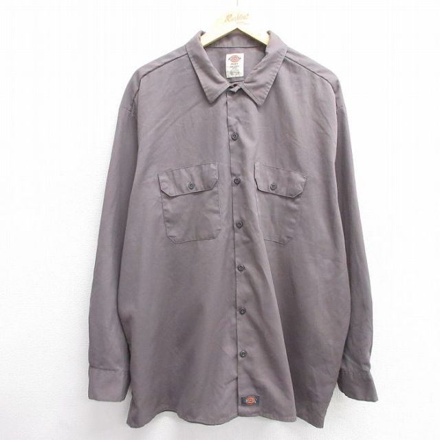XL★古着 ディッキーズ Dickies 長袖 ワーク シャツ メンズ 大きいサイズ ロング丈 濃グレー 25mar05 中古 トップス