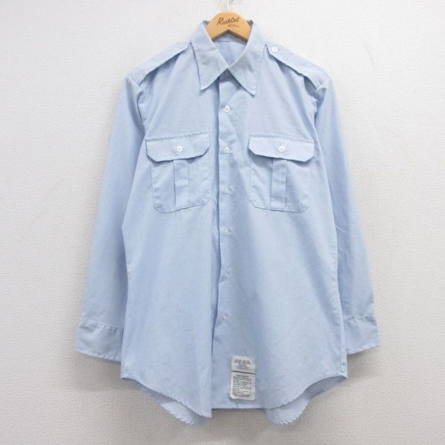L★古着 長袖 ミリタリー シャツ メンズ 90年代 90s USA製 薄紺 ネイビー 25mar14 中古 トップス