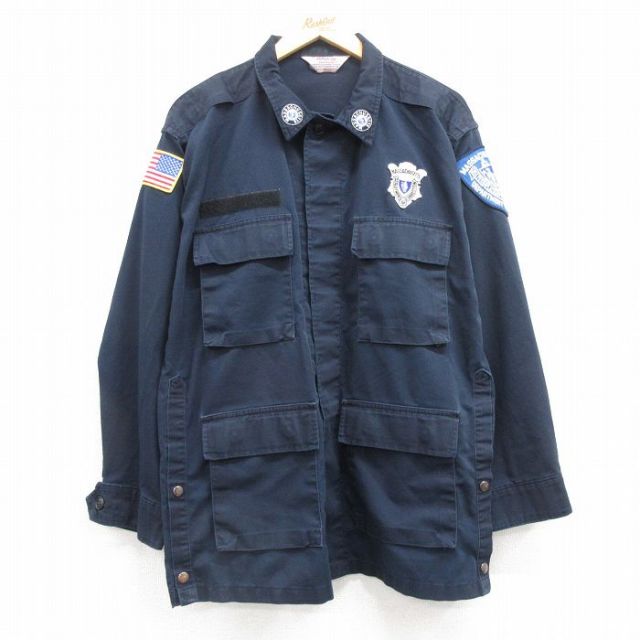 XL★古着 長袖 ミリタリー ジャケット メンズ マサチューセッツ 紺 ネイビー 25mar14 中古 トップス