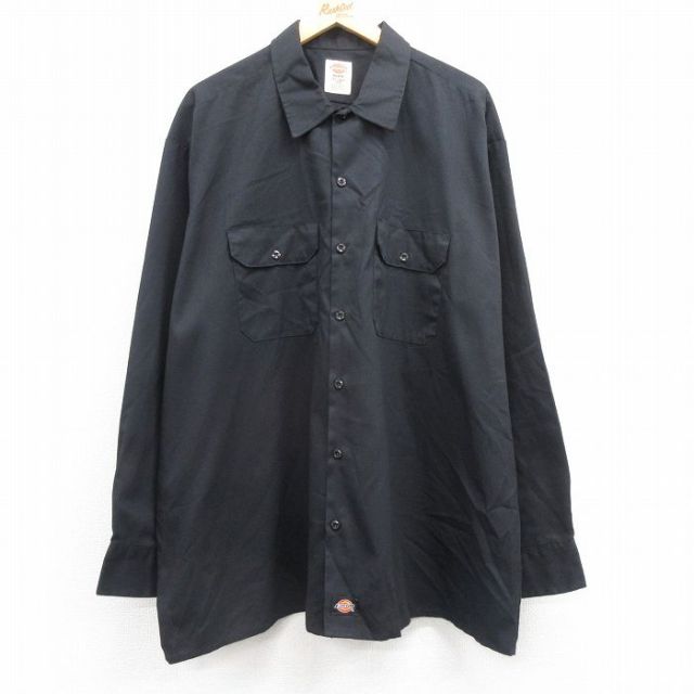 XL★古着 ディッキーズ Dickies 長袖 ワーク シャツ メンズ 大きいサイズ ロング丈 黒 ブラック 25mar14 中古 トップス