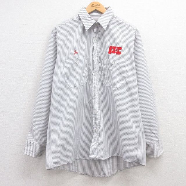 XL★古着 レッドキャップ 長袖 ワーク シャツ メンズ P&C 白 ホワイト ストライプ 25mar14 中古 トップス