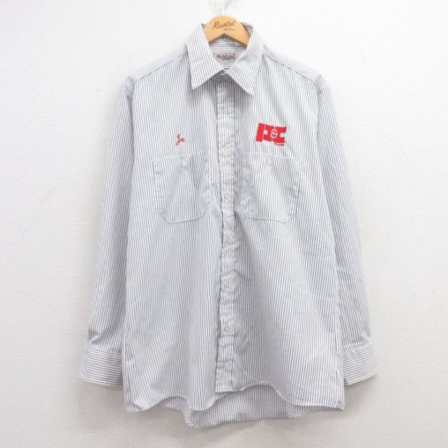 L★古着 レッドキャップ 長袖 ワーク シャツ メンズ P&C 白 ホワイト ストライプ 25mar14 中古 トップス