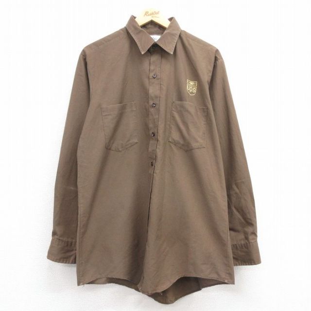XL★古着 長袖 ワーク シャツ メンズ 90年代 90s ups ロング丈 USA製 茶 ブラウン 25mar14 中古 トップス