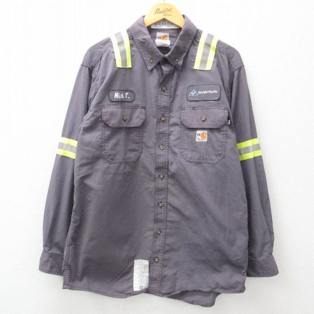 【20%OFF】M★古着 カーハート Carhartt 長袖 ワーク シャツ メンズ リフレクター グレー 【spe】 25mar15 中古 トップス