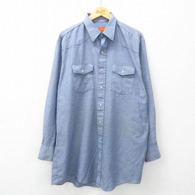 XL★古着 レッドキャップ 長袖 ワーク シャンブレー シャツ メンズ 80年代 80s 大きいサイズ ロング丈 USA製 紺 ネイビー 25mar15 中古 トップス